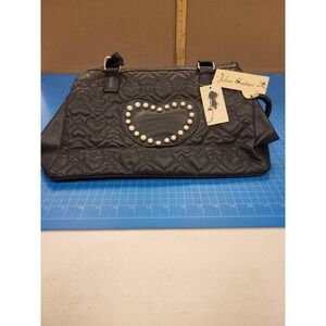 Jolene Couture Black Faux Leather Purse Heart Detail Satchel Handbag Womens‎